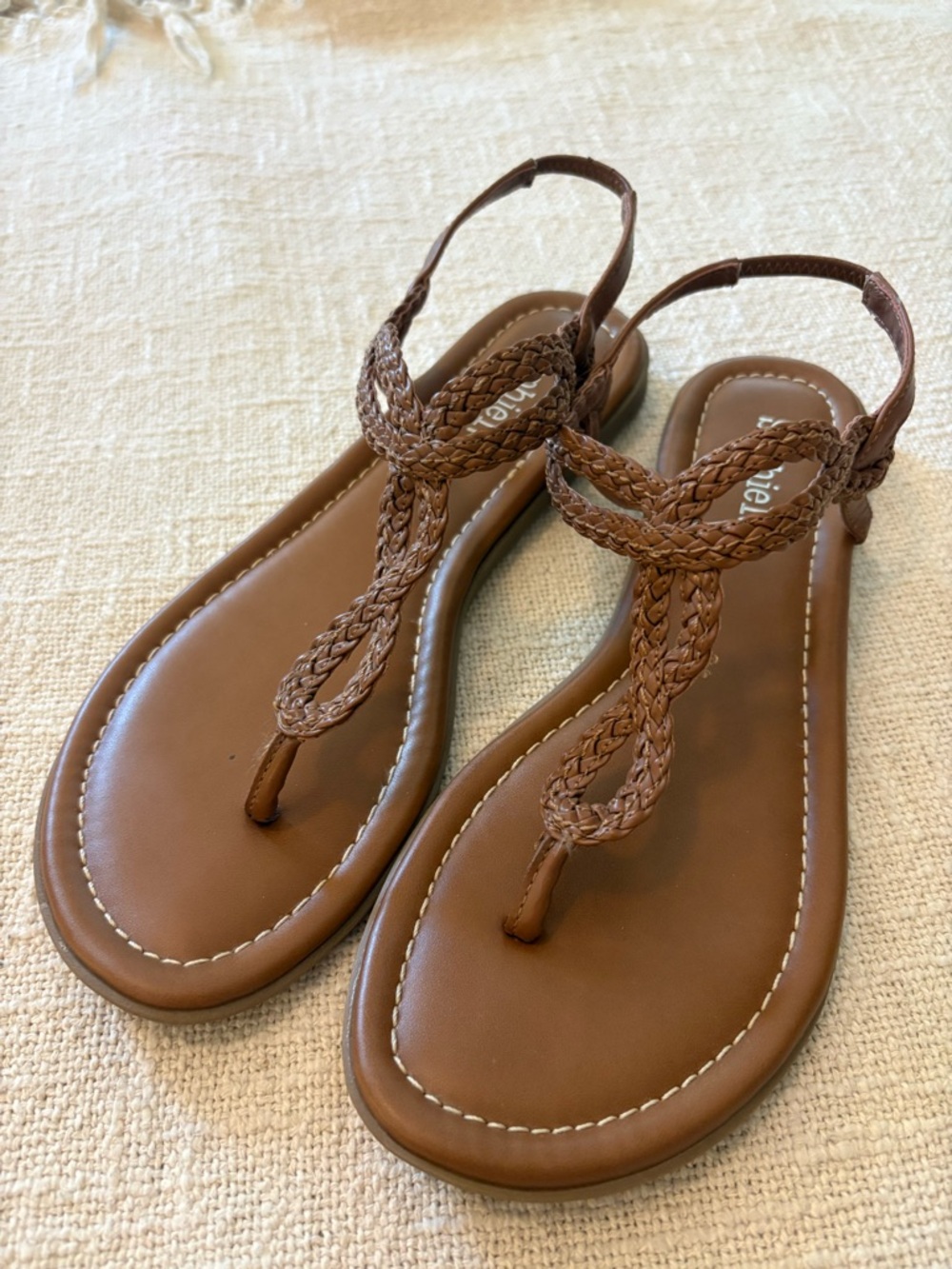 Sophie17 Braided T-Strap Sandals - Brown